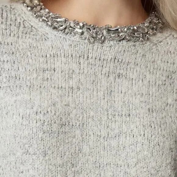 NWT J Crew Embellished Pullover Sweater Rhinestone Collar - Picture 2 of 6